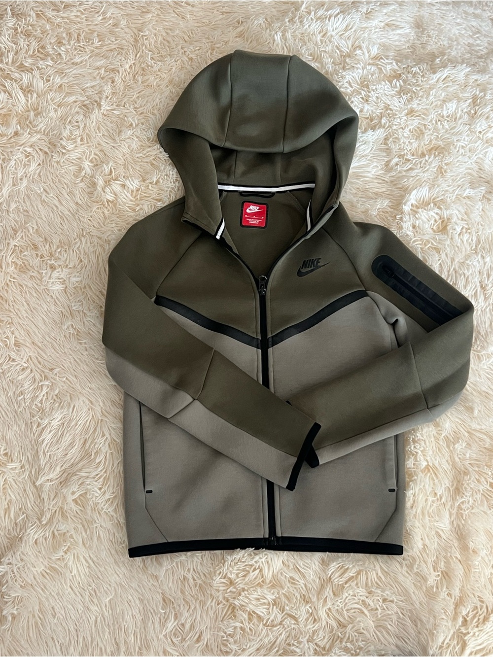 Nike Tech Kids' Olive Green Hooded Zip Jacket